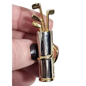 Vintage Golf Bag Brooch Pin Silver Gold Tone Moveable Golf Clubs Articulated